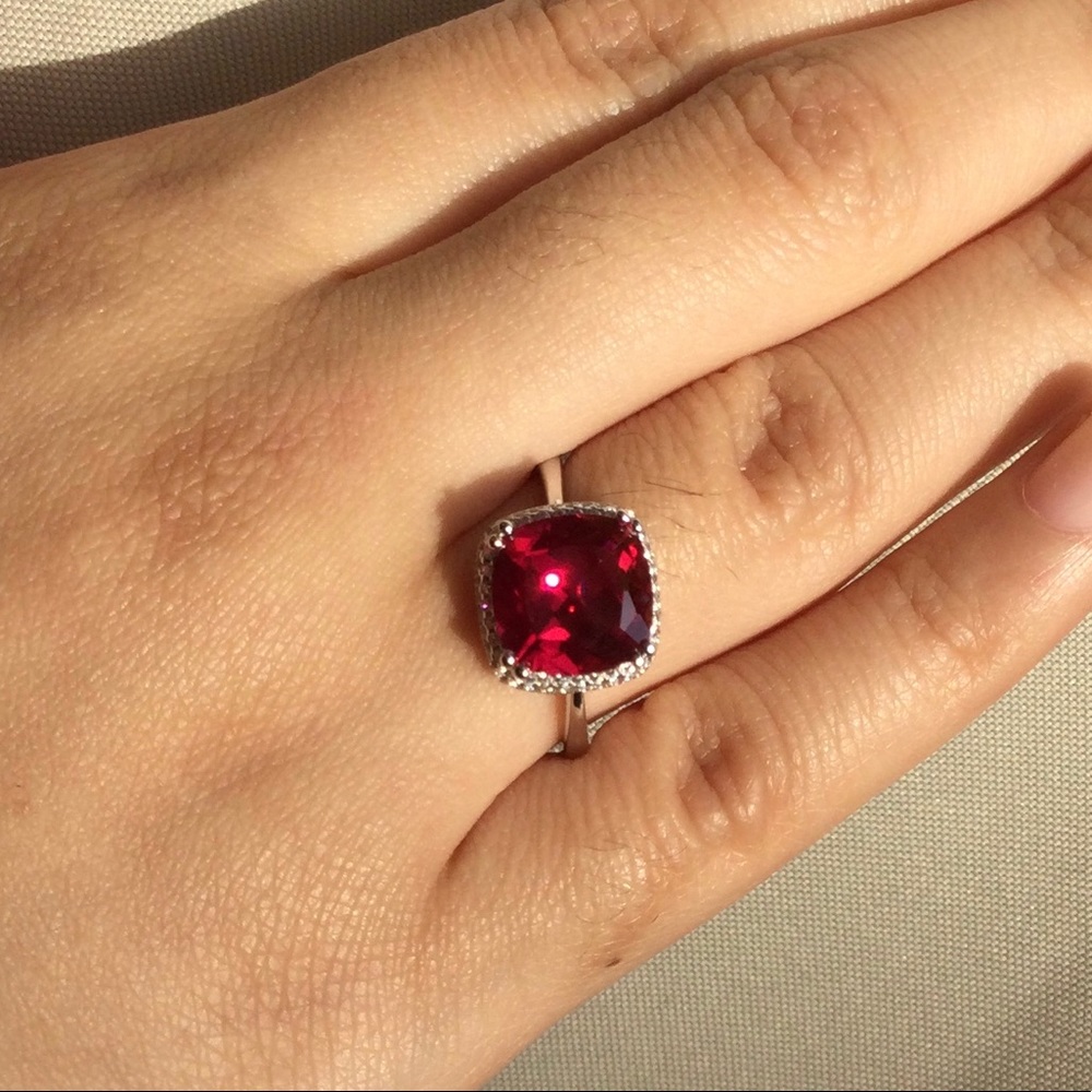 14K White Gold/Over 925 Sterling Silver Gems Ruby
